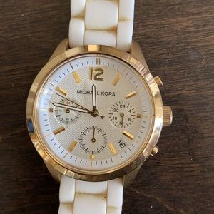 Michael Kors White and Gold Rubber Watch